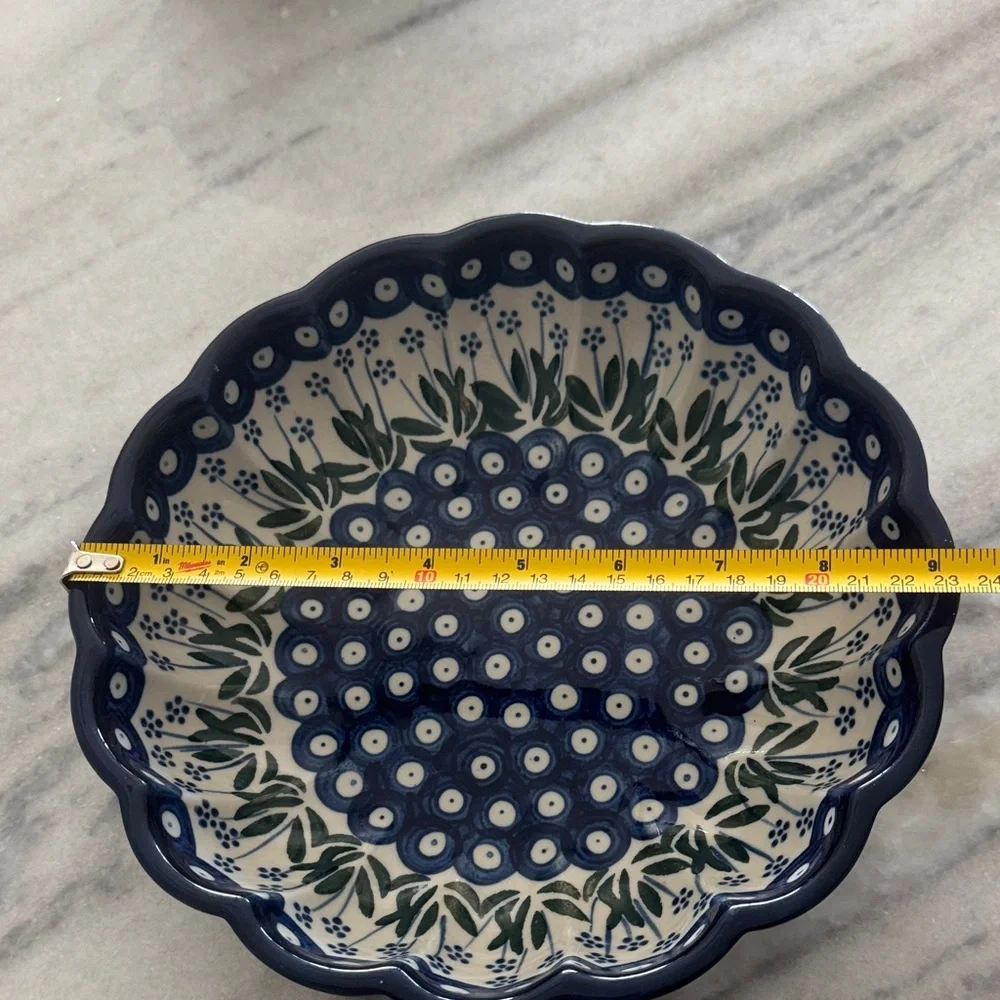 Scalloped Ceramic Serving Bowl in Blue and Green